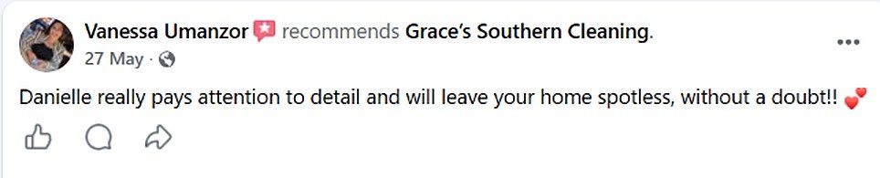 Facebook recommendation for Grace's Southern Cleaning